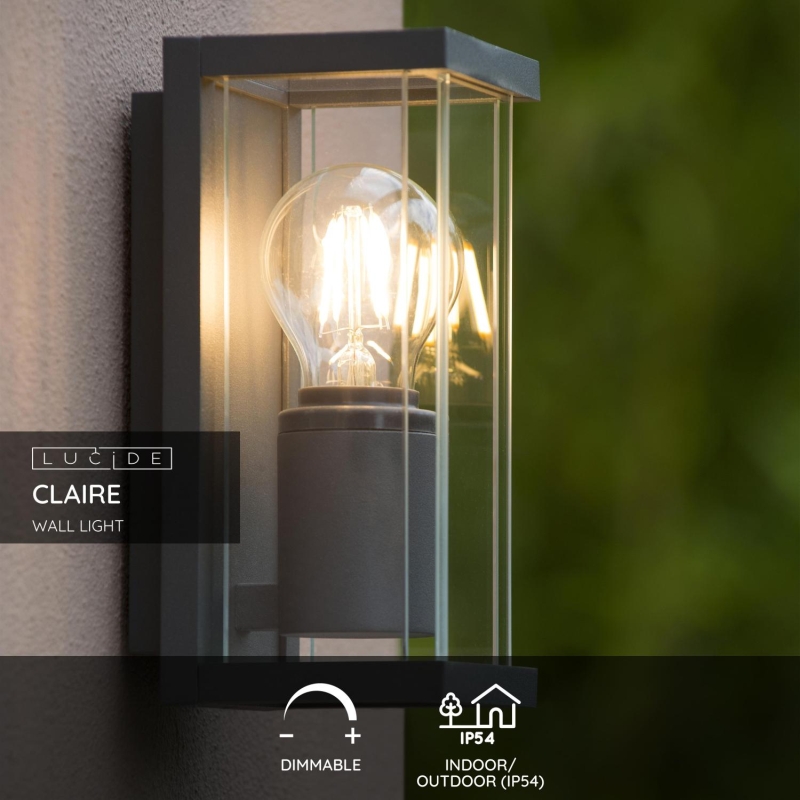 Lucide CLAIRE - Nástenné svietidlo Vonkajšie - 1xE27 - IP54 - Antracit